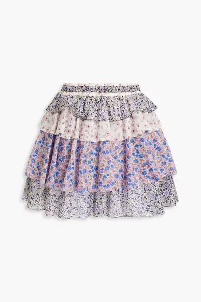 Многоярусная хлопковая мини-юбка с цветочным принтом Maje, синий
