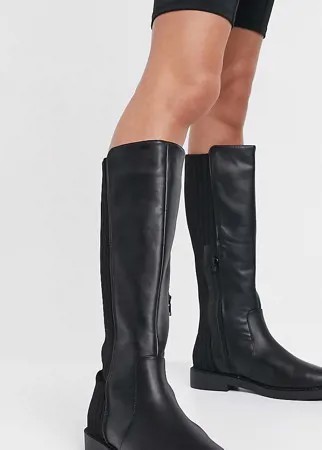 Сапоги до колена на массивной плоской подошве ASOS DESIGN Wide Fit Carson-Черный