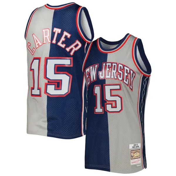 Мужская майка Mitchell & Ness Vince Carter темно-синяя/серая New Jersey Nets Hardwood Classics 2006-07 Split Swingman Jersey