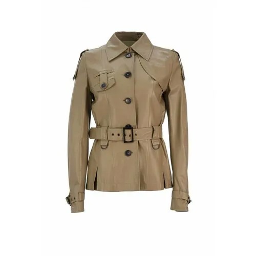 Кожаная куртка  Pollini, средней длины, силуэт прямой, размер 42, бежевый