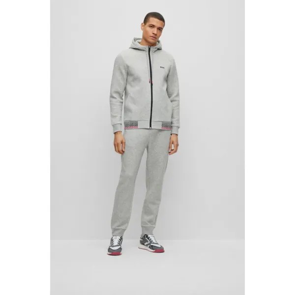 Спортивные брюки из смесового хлопка с вышитыми логотипами. BOSS, цвет Light Grey