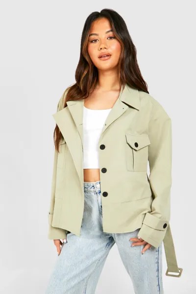 Укороченный тренч с карманами boohoo, зеленый