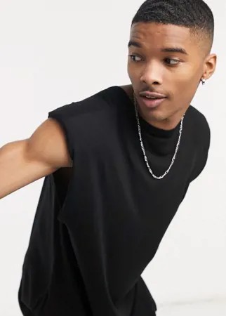 Черная свободная майка с подплечниками ASOS DESIGN-Черный