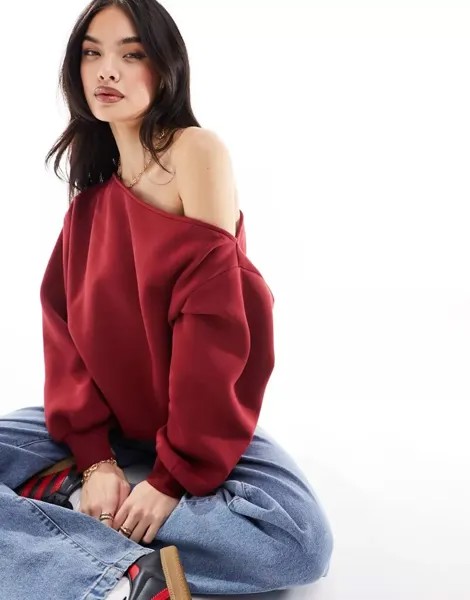 Бордовый повседневный свитшот на одно плечо ASOS