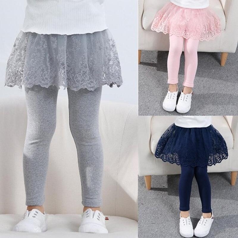 Хлопок Baby Girls Slim юбка Брюки Кружева Принцесса юбка-штаны Leggings Дети Весенняя осень
