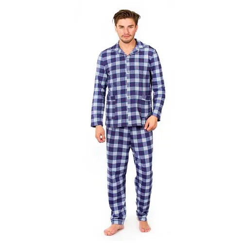 Пижама N.O.A., футболка, брюки, пояс на резинке, карманы, размер 48, синий, белый