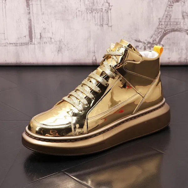 Роскошные британские мужские золотые бриджи, высокие модные спортивные уличные туфли в стиле хип-хоп с серебряной платформой 38-43 ERRFC