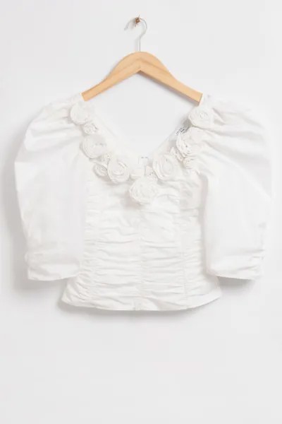 Блузка с розами, рукавами-фонариками и другими историями H&M, белый