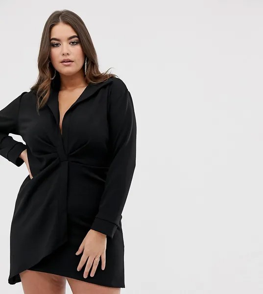 Платье-рубашка мини со сборками ASOS DESIGN Curve-Черный
