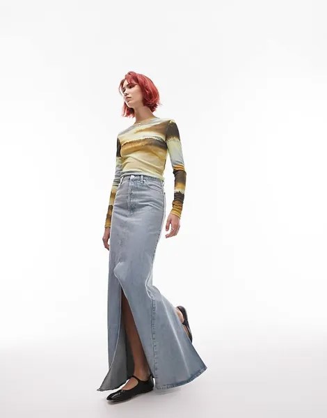 Джинсовая юбка макси с двойным разрезом Topshop Tall