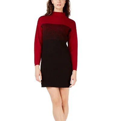 Красное черное платье-свитер Anne Klein с длинным рукавом с эффектом омбре и воротником-стойкой S