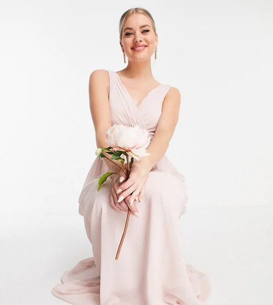 Розовое платье макси для подружки невесты с V-образным вырезом Little Mistress Petite Bridesmaid-Розовый цвет