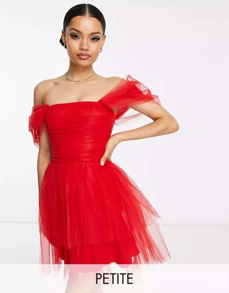 Эксклюзивное красное мини-платье из тюля с открытыми плечами и бисером Petite Lace & Beads