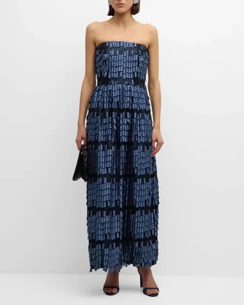Платье без бретелек с геометрическим эффектом бахромы Giorgio Armani, цвет Dark Blue