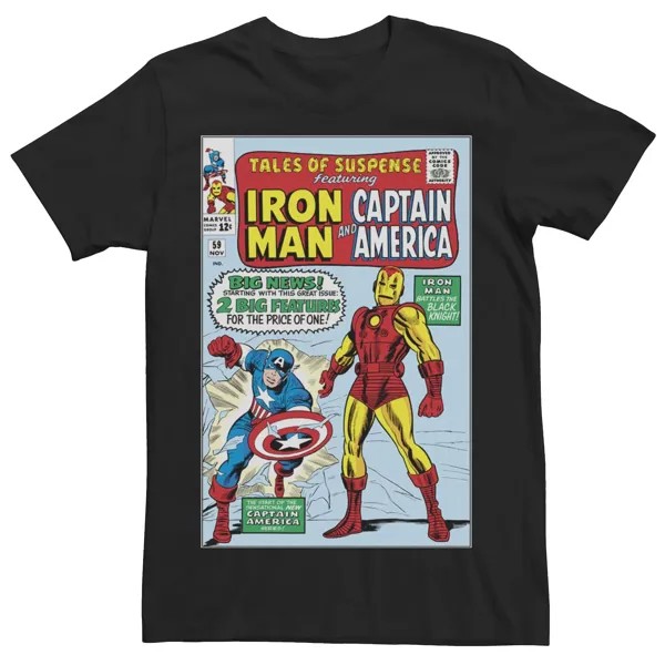 Мужская футболка с обложкой комиксов «Железный человек и Капитан Америка» Marvel
