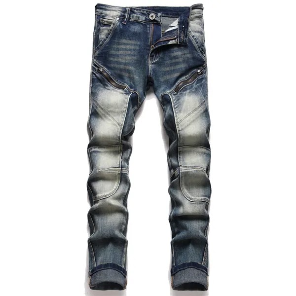 Мужские трендовые байкерские джинсовые брюки, высококачественные облегающие синие джинсы, уличные модные сексуальные джинсы, повседневные джинсы;