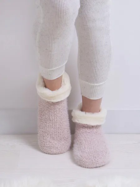 Вязаные носки-тапочки в стиле ботильонов, розовый