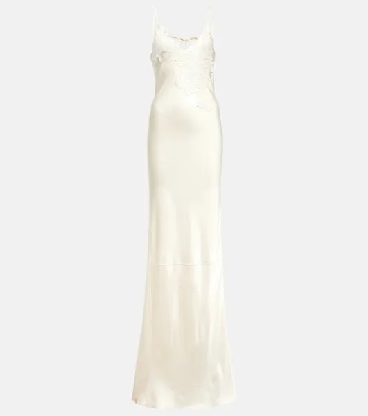 Свадебное атласное платье макси с кружевной отделкой VICTORIA BECKHAM, белый