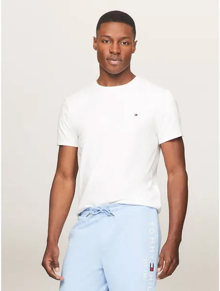 Tommy Hilfiger Мужская однотонная футболка узкого кроя, цвет Optic White