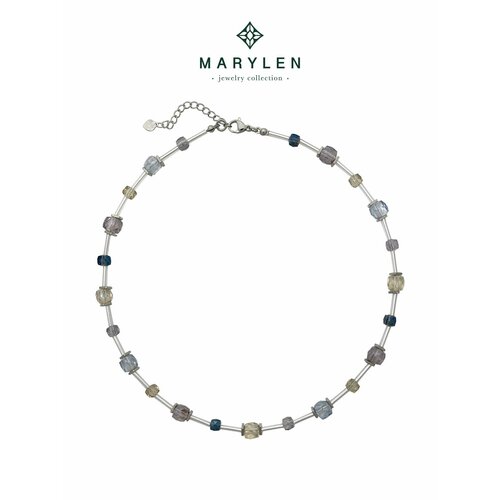 Колье, кристаллы Swarovski, металл, серебряный, экрю
