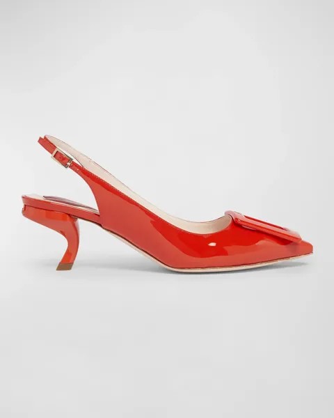 Туфли Virgule с лакированной пряжкой и пяткой на пятке Roger Vivier, цвет Sunset Red