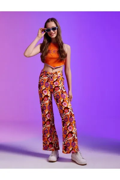 Широкие брюки с высокой талией и цветочным принтом Koton, оранжевый