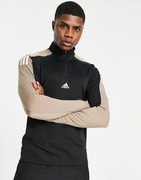 Свитшот черного цвета со вставками и короткой молнией adidas Training Earth Shades Aeroready-Черный