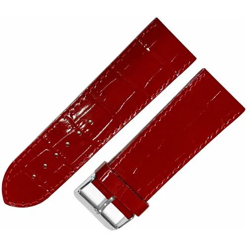 Ремешок 2802-01-6-2 Kroko ЛАК Красный бордовый кожаный тонкий ремень для женских часов из натуральной кожи 28 мм лаковый гладкий