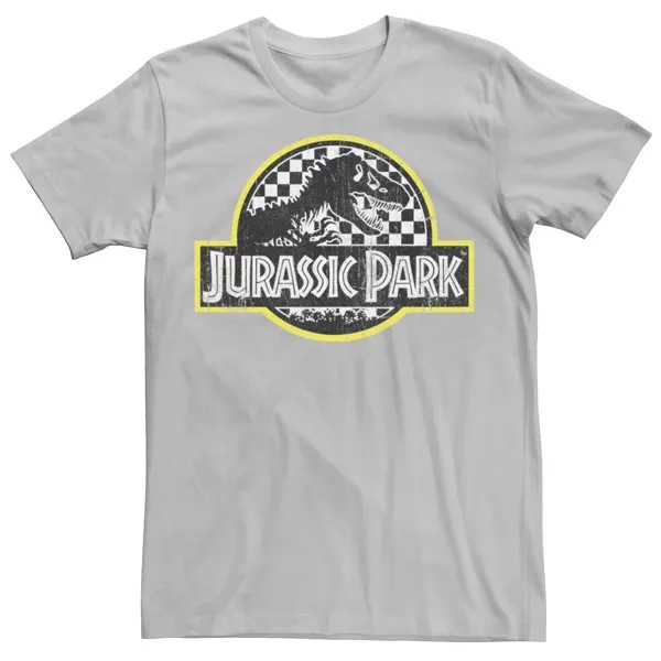 Мужская классическая клетчатая футболка с логотипом «Парк Юрского периода» Licensed Character, серебристый
