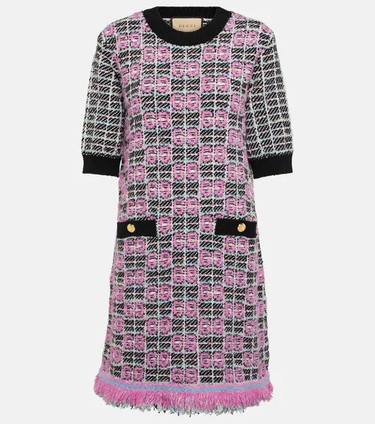 Мини-платье вязки интарсия с узором gg Gucci, мультиколор