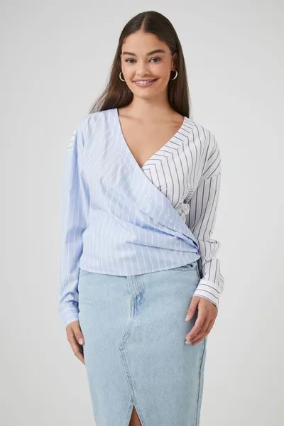 Топ из поплина в тонкую полоску с запахом Forever 21, белый