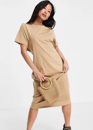 Бежевое oversized-платье миди с вырезом на спине ASOS DESIGN Petite-Коричневый цвет