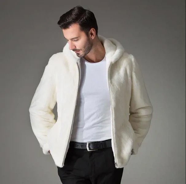 Зимняя мужская шуба из искусственного меха, утолщенная теплая шуба, мужские норковые кожаные куртки и пальто с капюшоном, белые мужские шубы
