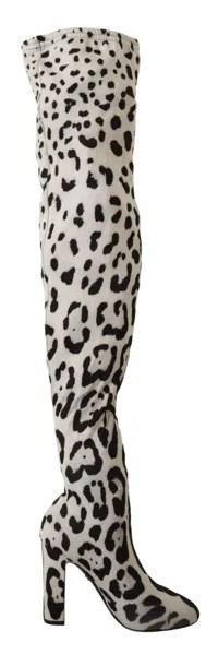 DOLCE - GABBANA Shoes Бело-черные эластичные длинные ботинки с леопардовым принтом EU36 / US5,5 $1200