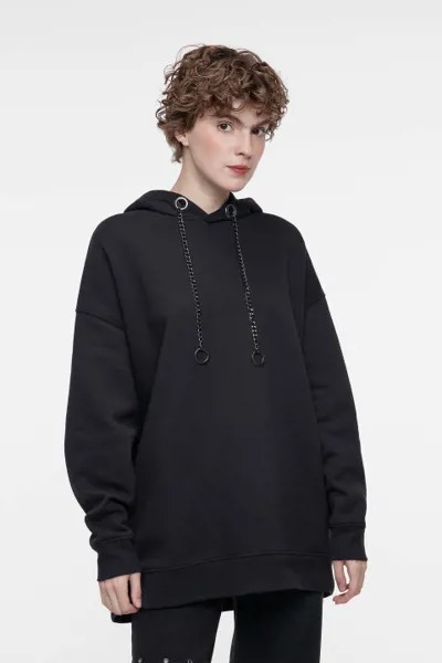 Худи oversize хлопковая с капюшоном и цепочками