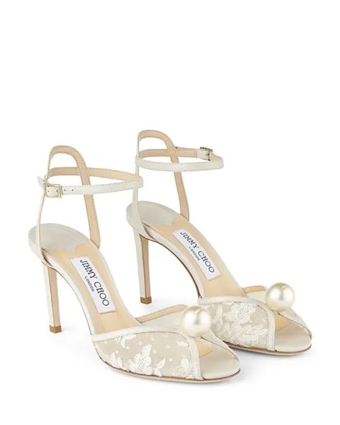 Женские босоножки на высоком каблуке Sacora 85 с ремешком на щиколотке Jimmy Choo, цвет White