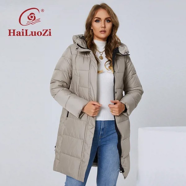 HaiLuoZi 2022 женский пуховик, стеганые зимние пальто, женская теплая длинная Повседневная Верхняя одежда 6805