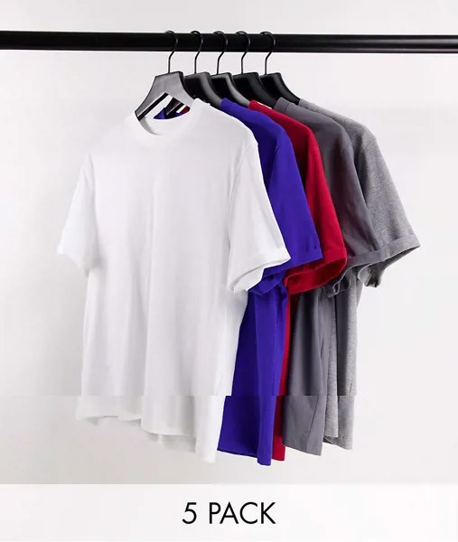 Комплект из 5 футболок из органического хлопка с отворотами на рукавах ASOS DESIGN-Разноцветный
