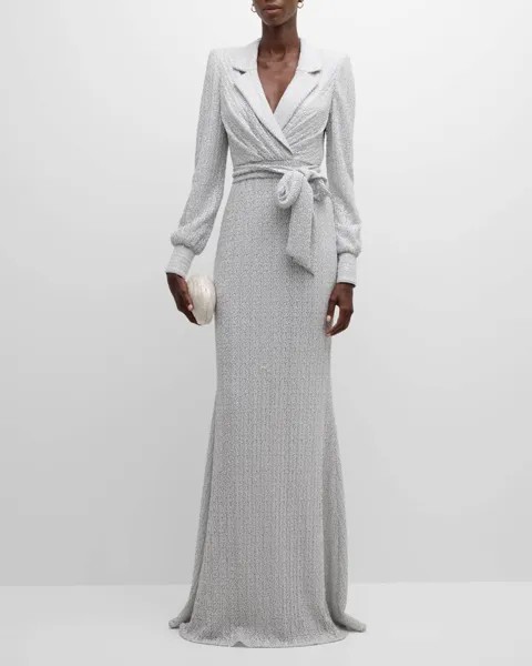 Платье-колонна с пайетками и завязками на талии Badgley Mischka Collection, цвет White