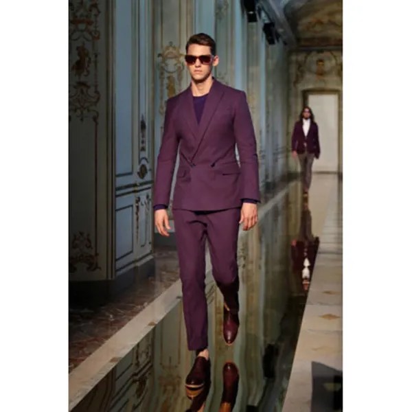 Двубортный мужской костюм, Блейзер со штанами на заказ, свадебный смокинг для мужчин, фиолетовый, Лучший мужской костюм (пиджак + штаны)
