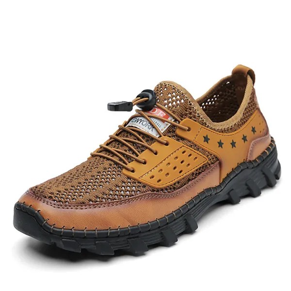 Мужские кроссовки на шнуровке из натуральной кожи с сетчатой строчкой