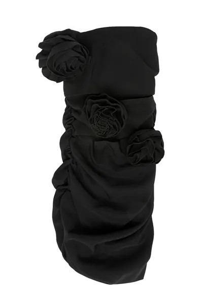Мини-платье без бретелек с низкой посадкой и розами, черное QUZU