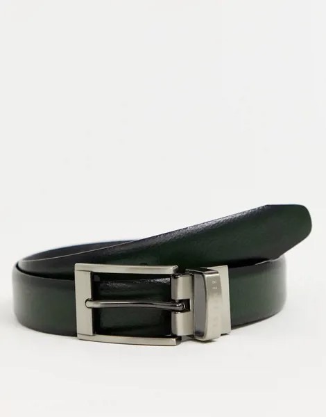 Двусторонний кожаный ремень с темно-зеленой и черной отделкой Ted Baker-Черный