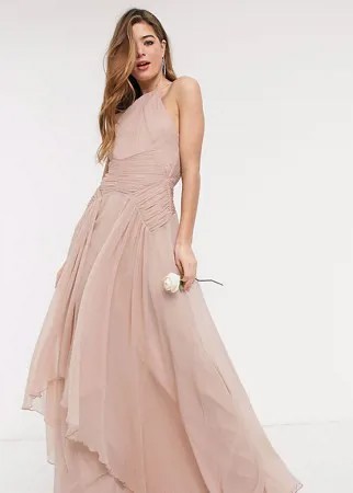 Платье макси с присборенным лифом и многослойной юбкой ASOS DESIGN Tall Bridesmaid-Розовый цвет