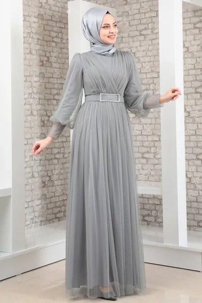Платье мусульманское Fashion Showcase Design T13204 серое 38 EU (доставка из-за рубежа)