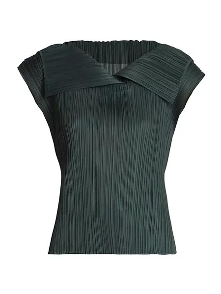 Плиссированный топ с отложным воротником Pleats Please Issey Miyake, темно-зеленый