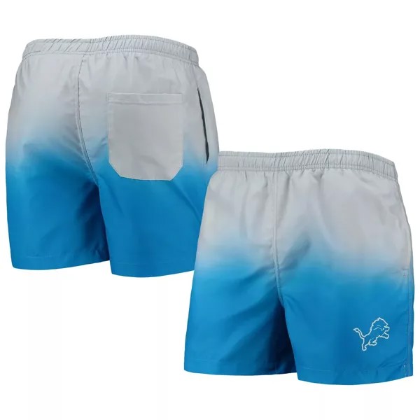 Мужские шорты для плавания FOCO серебристого/синего цвета Detroit Lions с окраской Dip-Dye