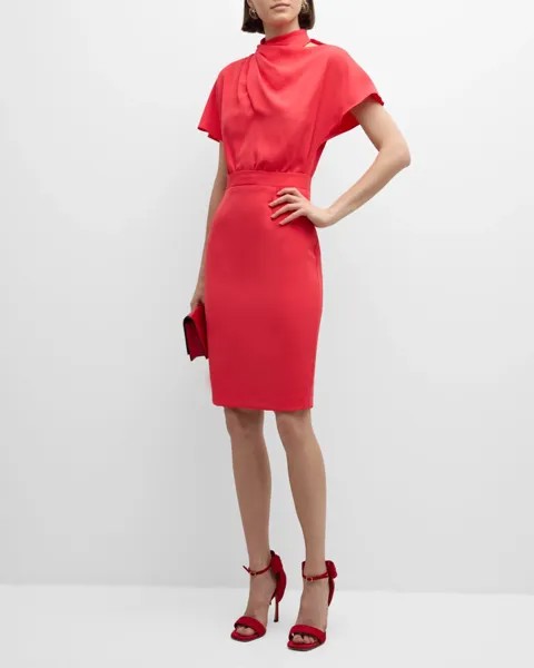 Платье миди с высоким воротником и драпировкой Estella Black Halo, цвет Hot Coral