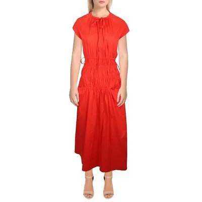 Женское красное дневное платье миди с короткими рукавами и присборами Proenza Schouler L BHFO 3283
