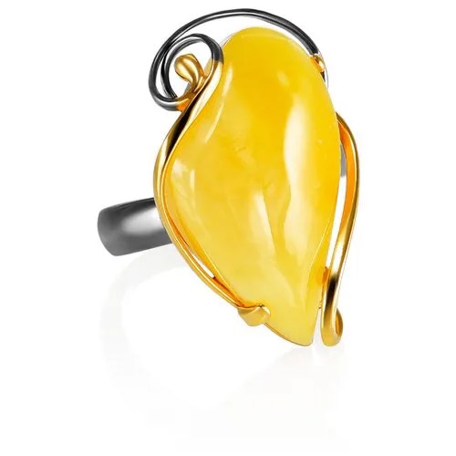 Amberholl Эффектное кольцо из натурального медового янтаря в позолоченном серебре «Риальто»